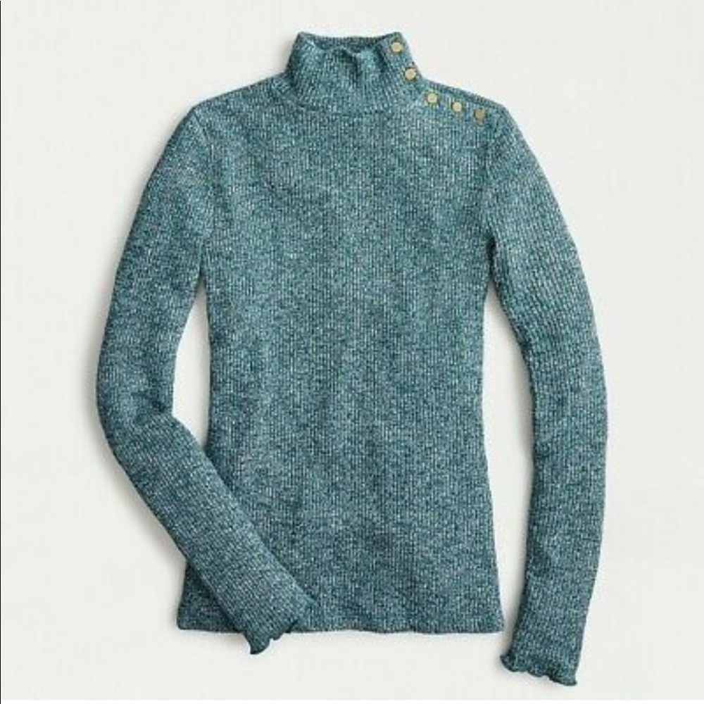 NWOT J.CREW Button-Shoulder Ribbed Knit Turtleneck